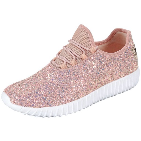Blush pink Lace up Glitter Sneakers comfy work out - Picture 3 of 4